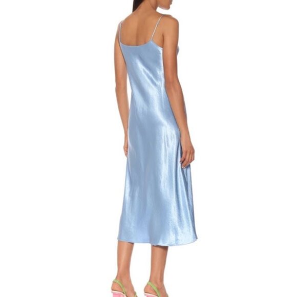NWOT Vince Long Bias-Cut Crinkled Satin Slip Midi Dress M Light Blue Acetate - Picture 2 of 8